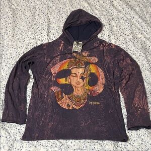 NO TIME Boho Tie Dye Lightweight Distressed Graphic Hoodie